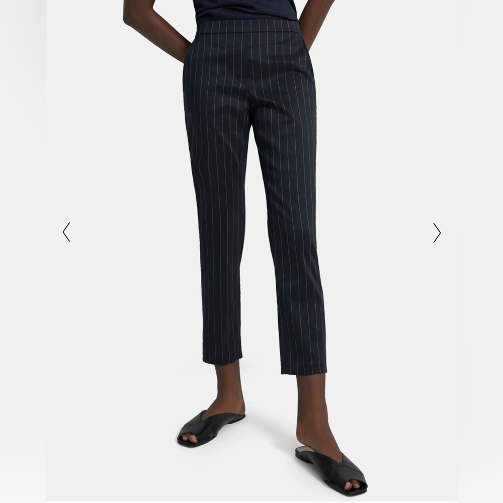 Theory Navy Pin Stripe Pull On Pants, Size 0 - image 1